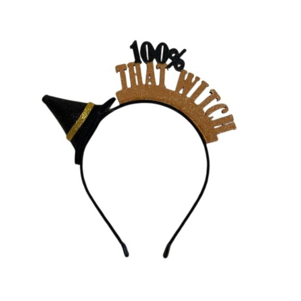 Halloween Witch Headband With Glitter "100% That Witch" Text